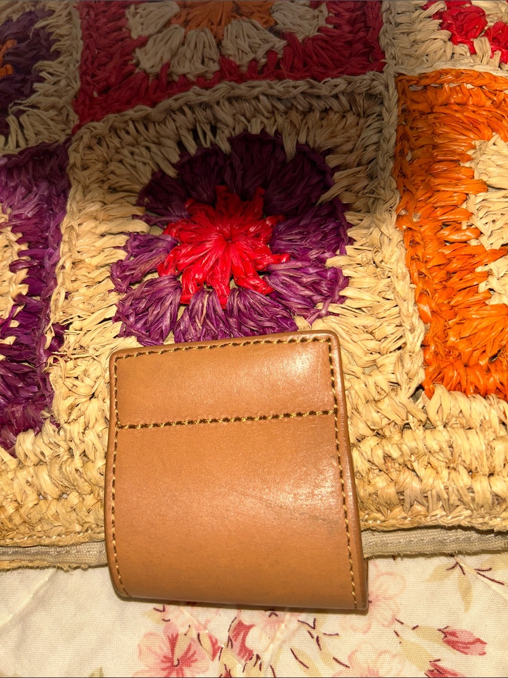 Tory Burch Crochet Patchwork Shoulder Bag in Natural with Pink & Orange Accents - Picture 14 of 15